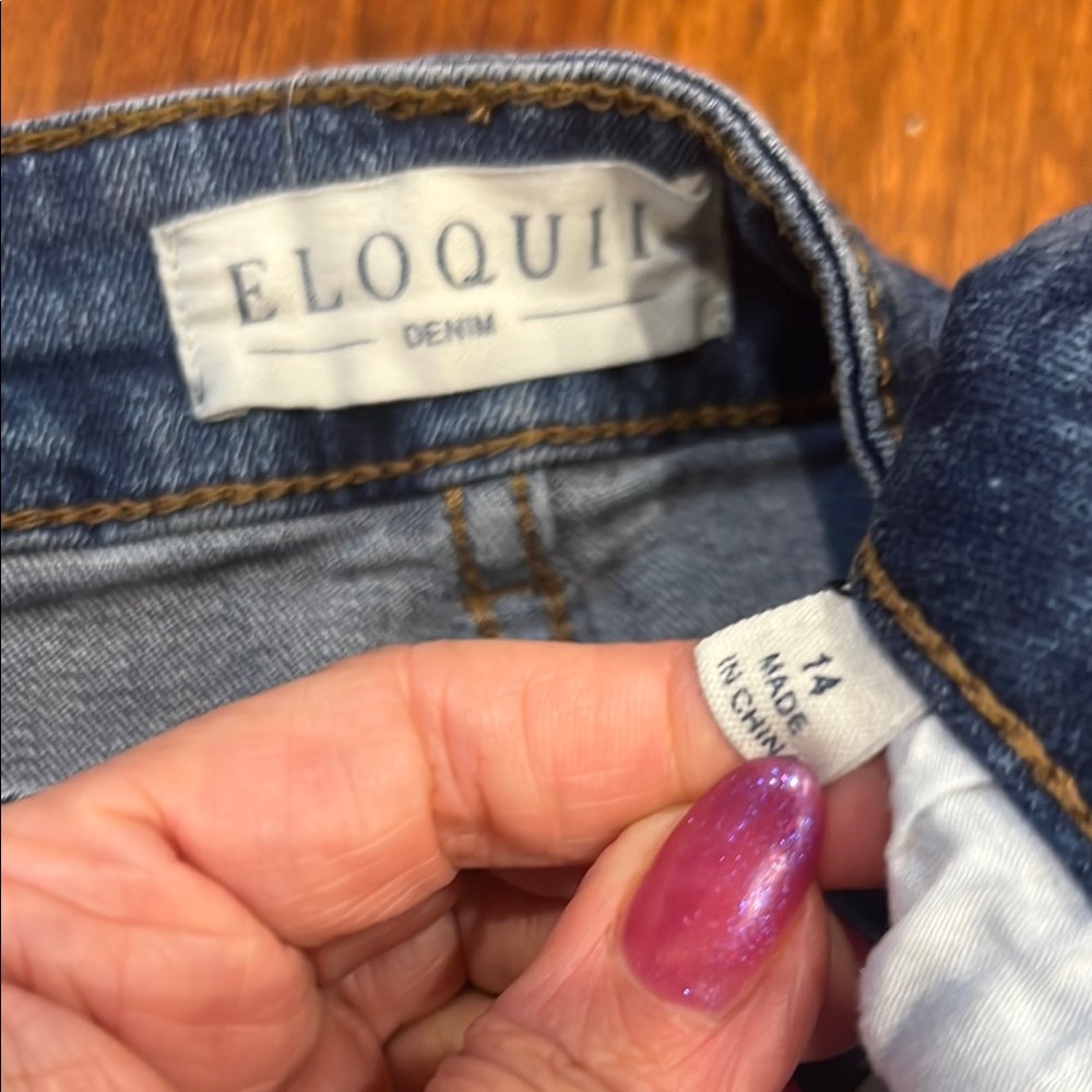 Eloquii Women's Distressed Blue Denim Shorts - Picture 2 of 3